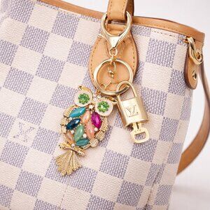 Authentic Louis Vuitton Gold Padlock & Key with Unbranded Owl Keychain